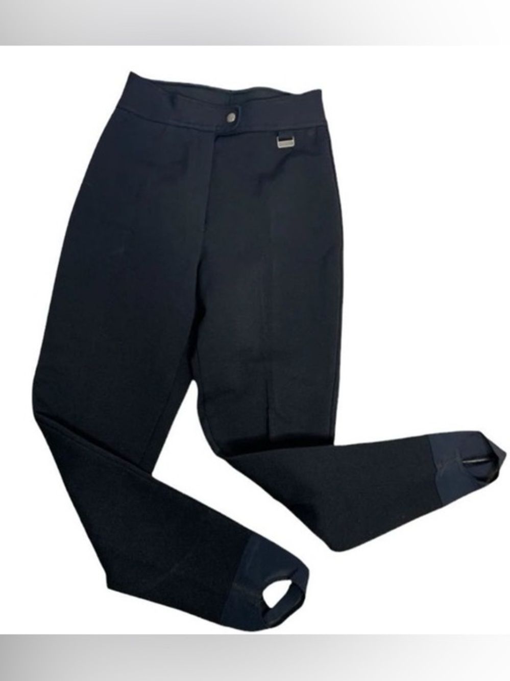 Edelweiss Black Stirrup Ski Pants Nylon/Wool/Lycra SZ 12 Retro Alpine Apres Ski